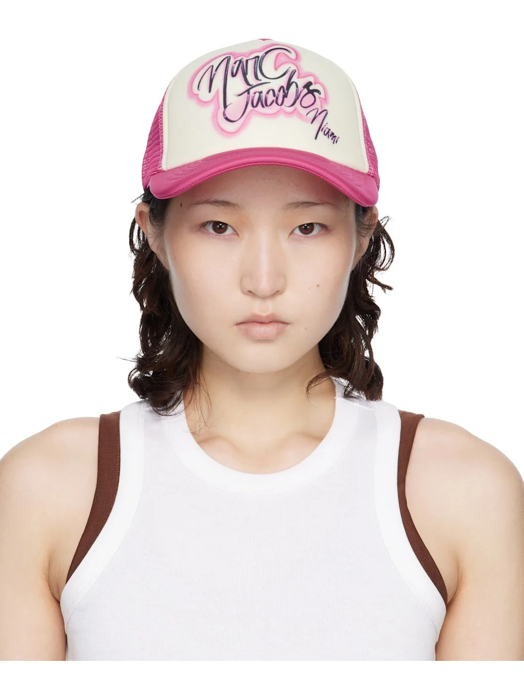 SSENSE Exclusive White & Pink 'The Miami' City Trucker Cap - 1