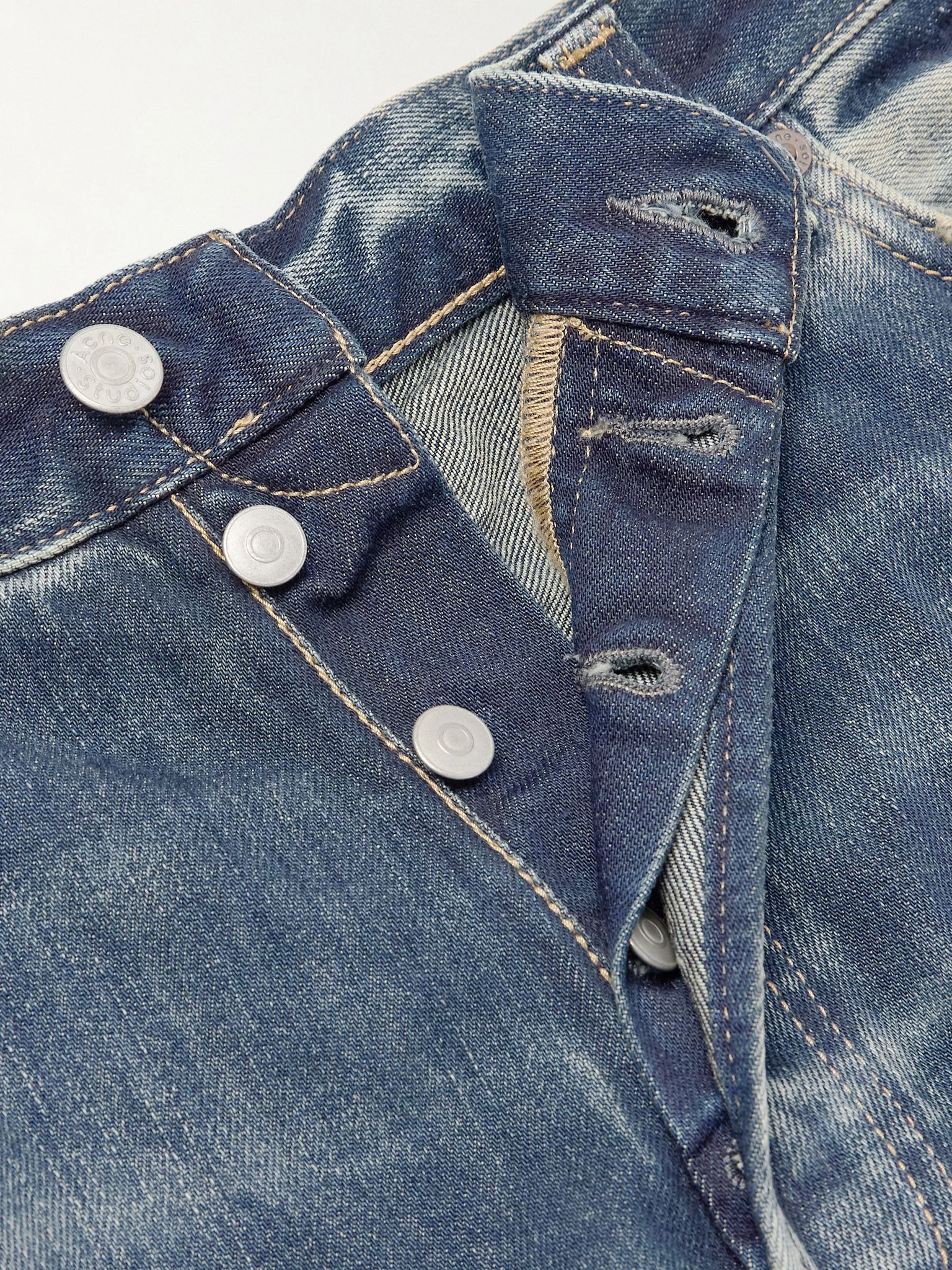 Wide-Leg Distressed Jeans Blue - 6