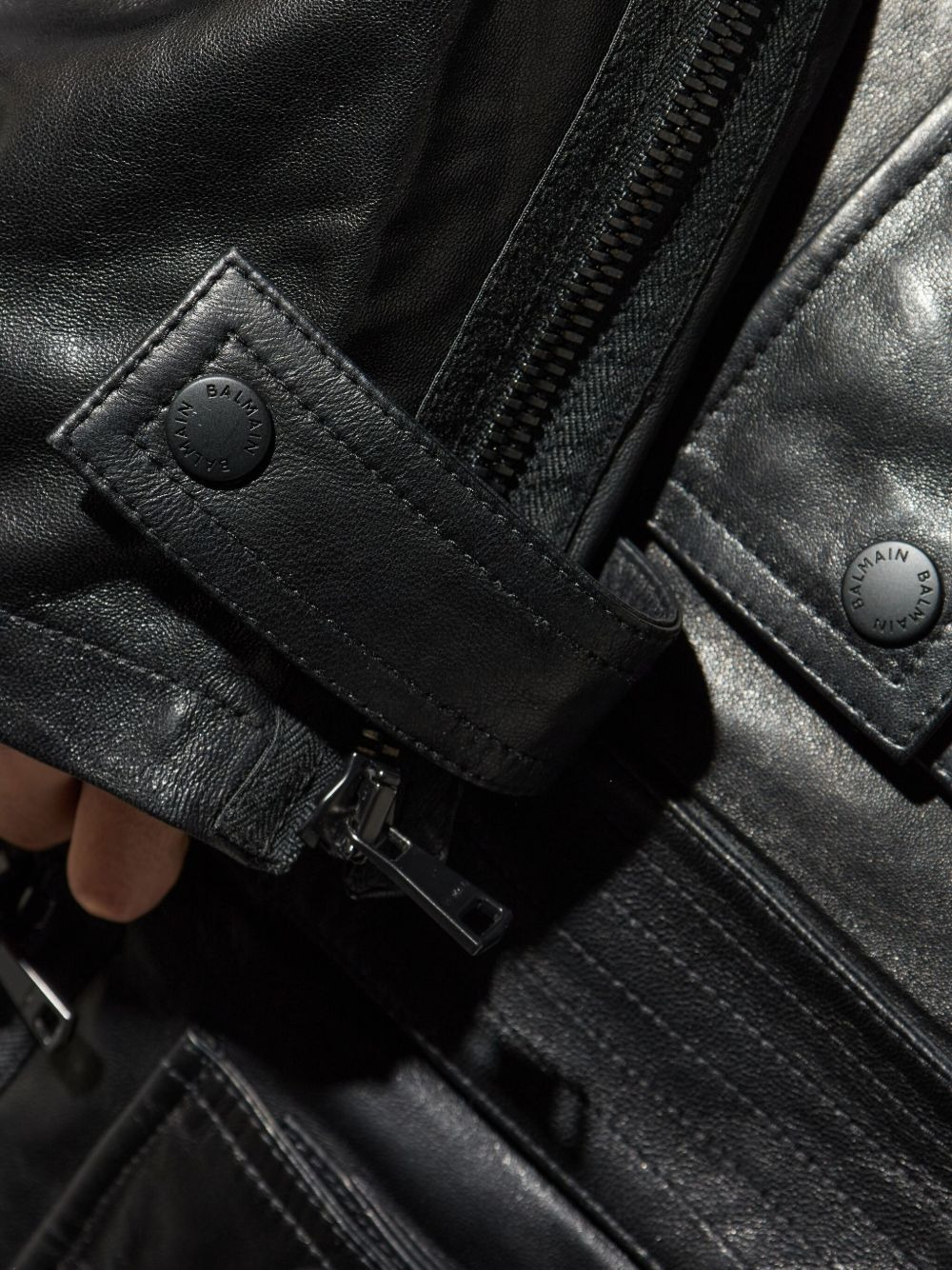 multiple-pocket leather jacket - 5