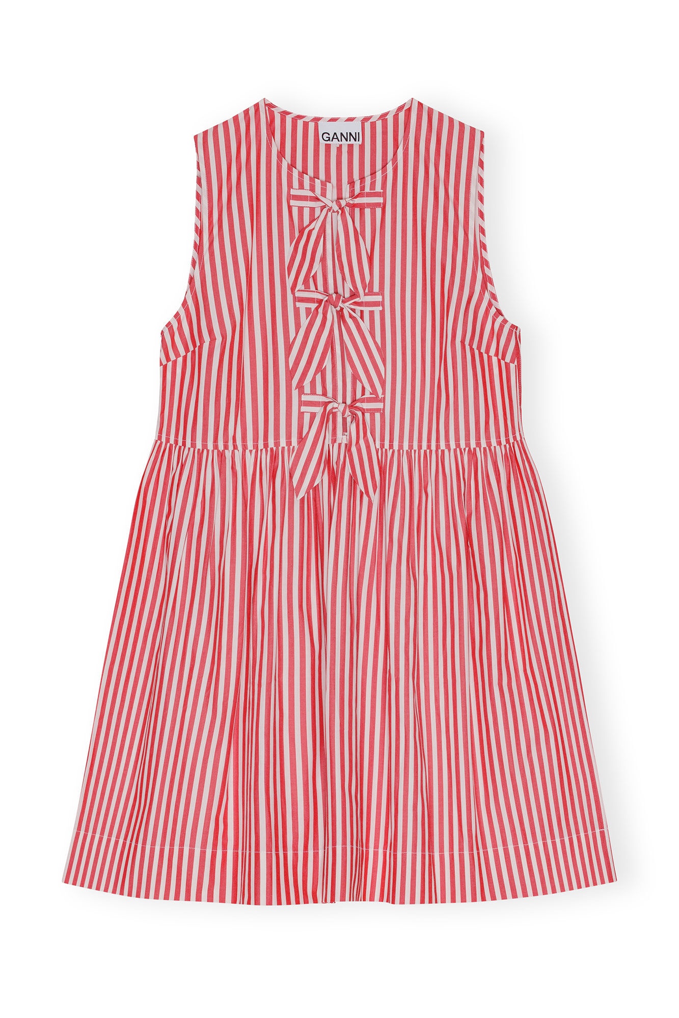 RED STRIPE COTTON MINI BOW TIE DRESS - 1