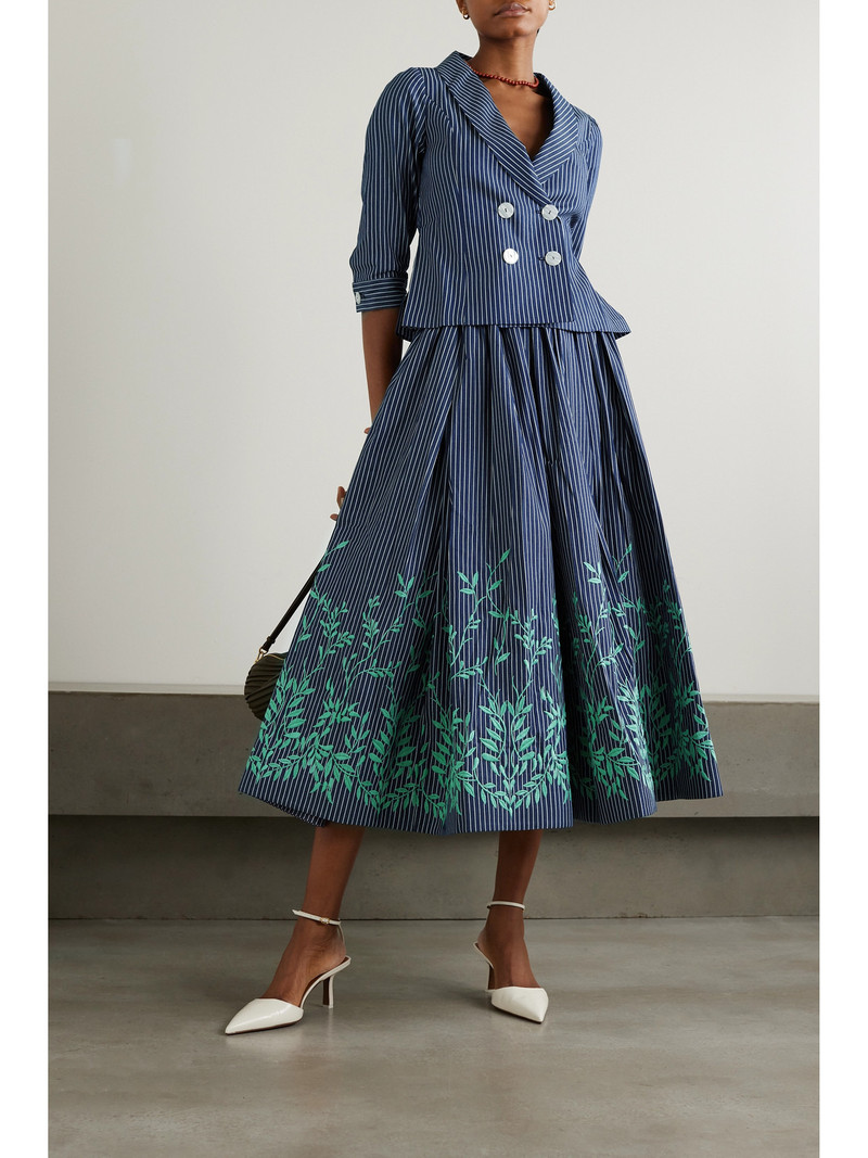 LORETTA CAPONI + Net Sustain Vanessa Embroidered Striped Cotton-twill Midi Skirt outlook