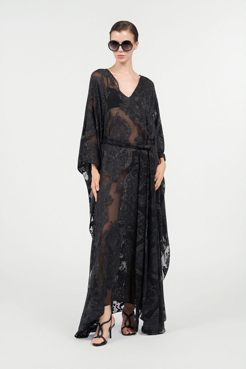 Roberto Cavalli Sheer Silk Kaftan in Ornamental Black outlook
