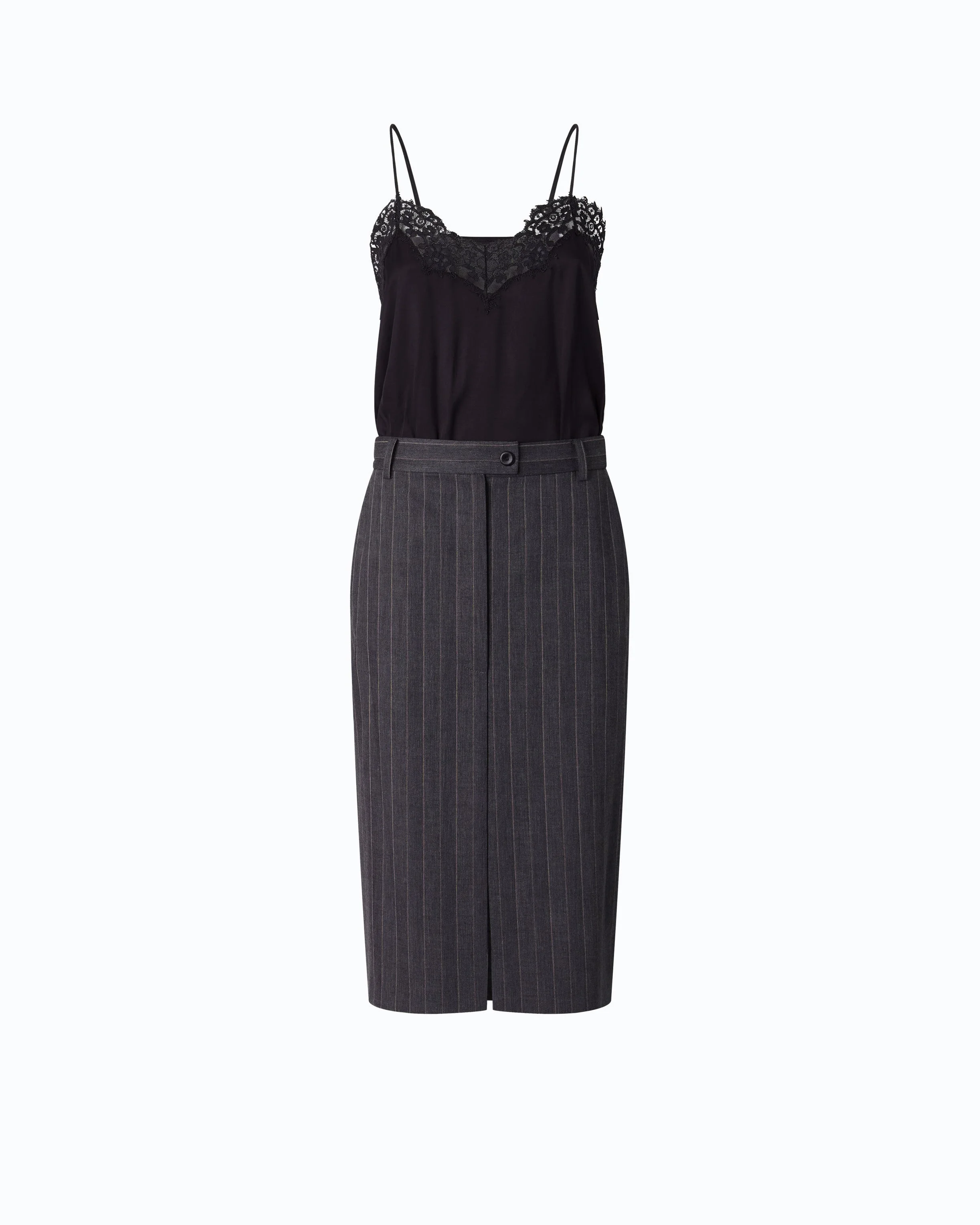 CALF-LENGTH DRESS WITH PINSTRIPED SKIRT - 1