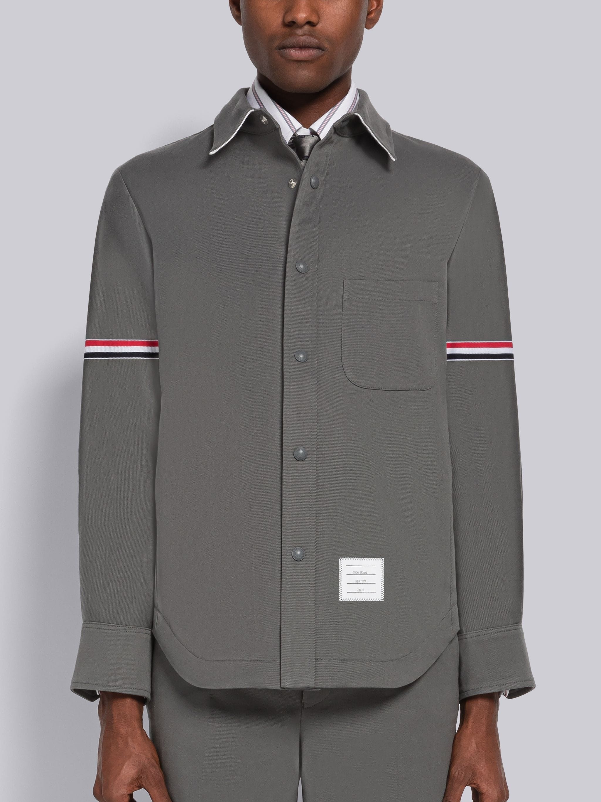 Stripe Twill Snap Front Shirt Jacket - 1