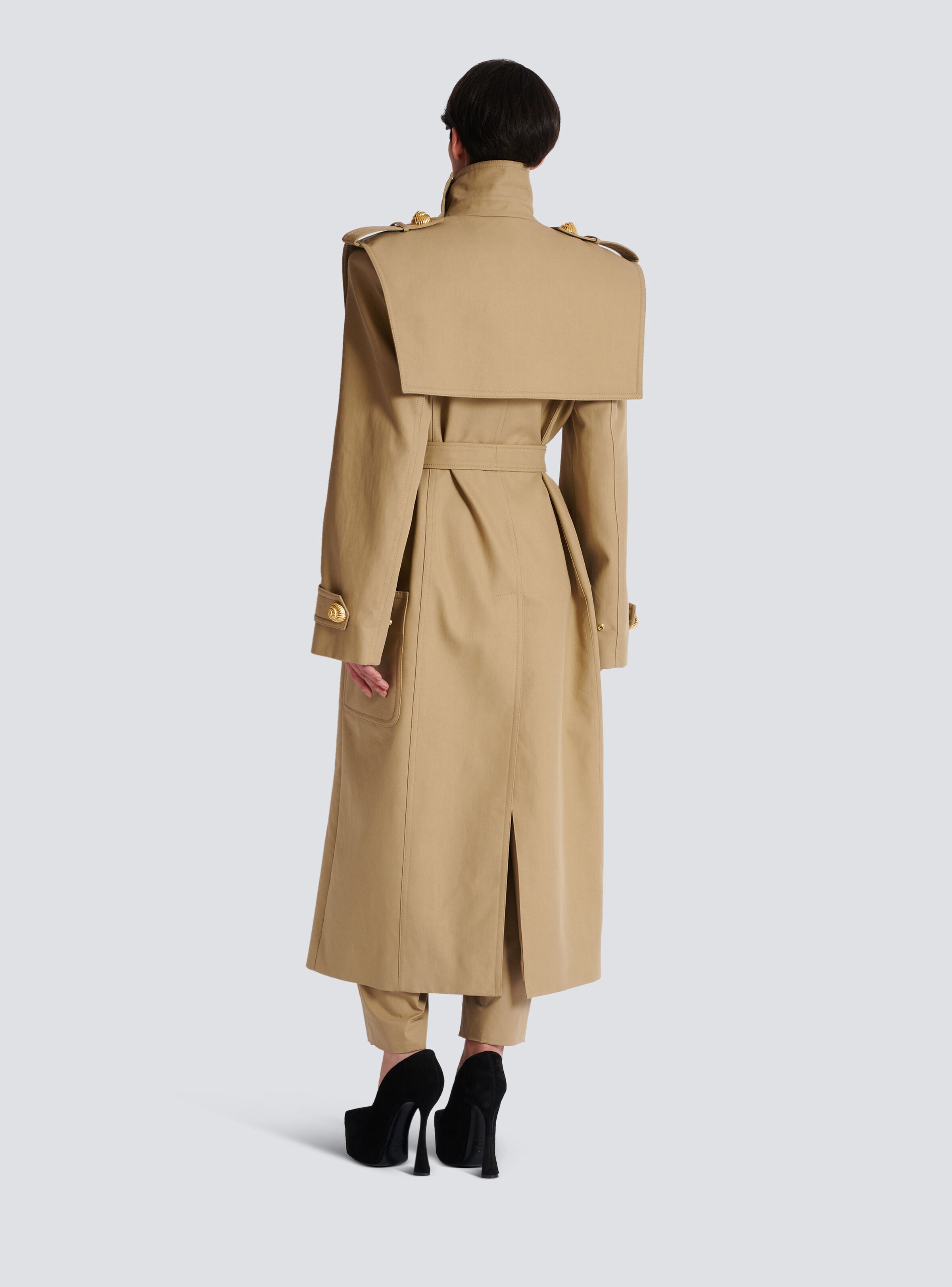 Belted trench coat in water-repellent cotton - 4