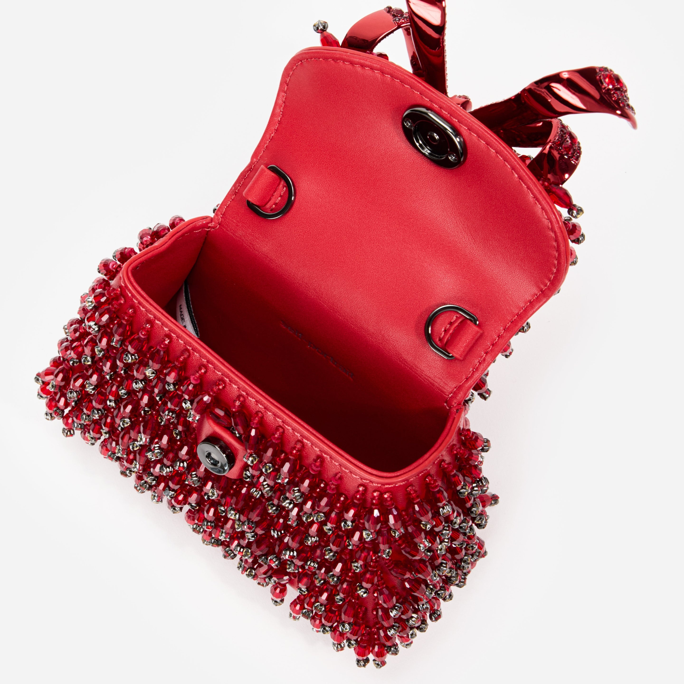 Red Embellished Micro Bow Bag - 5
