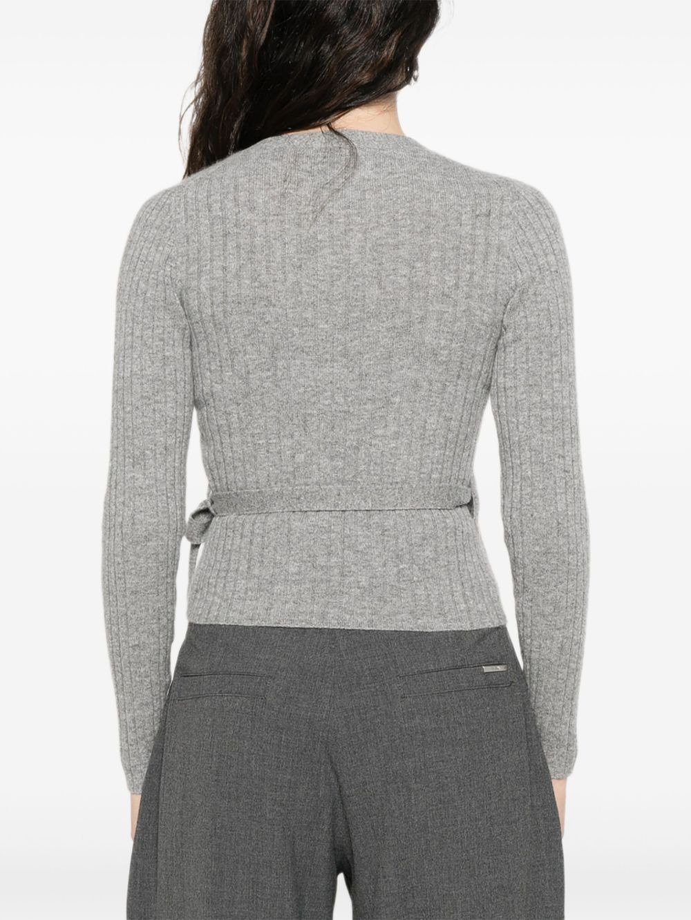 ribbed self-tie cardigan - 4