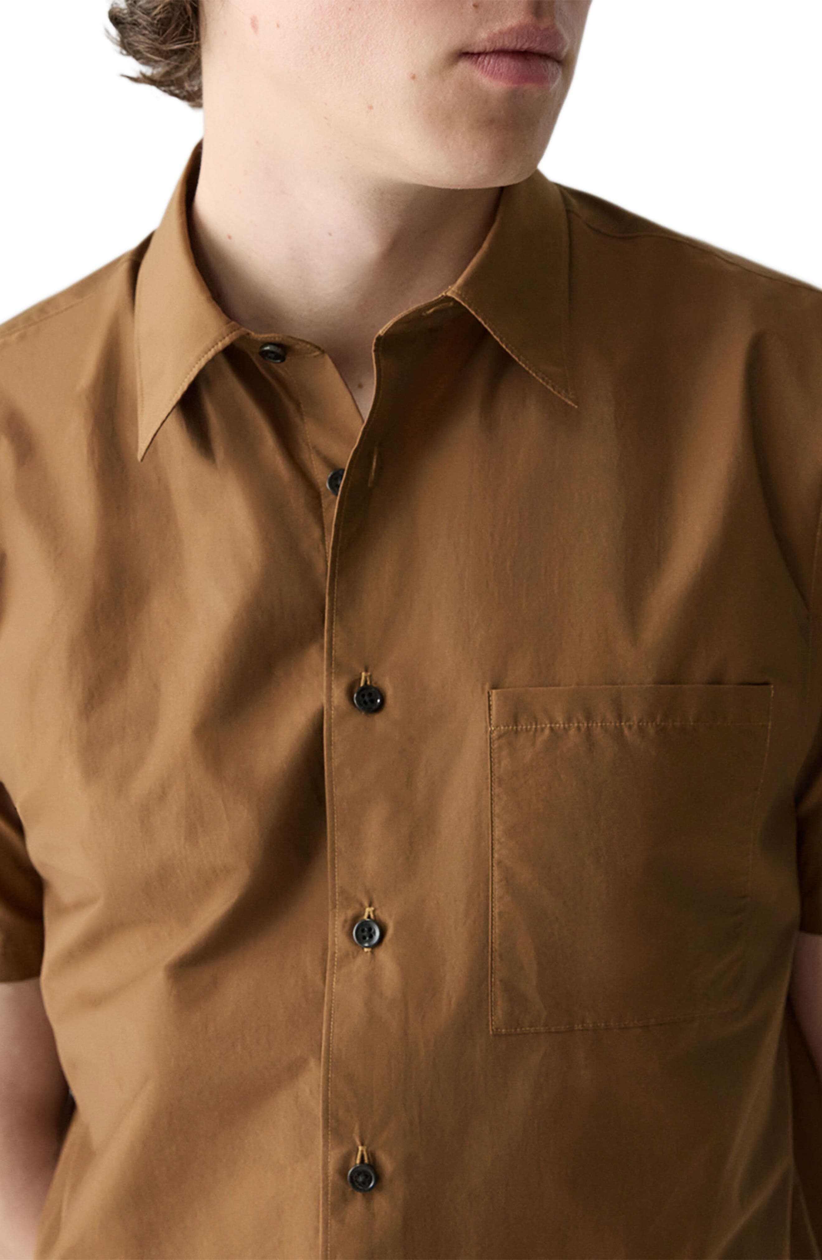 Theory Noll Soft Lawn Short Sleeve Button-Up Shirt in Deep Tobacco at Nordstrom - 2
