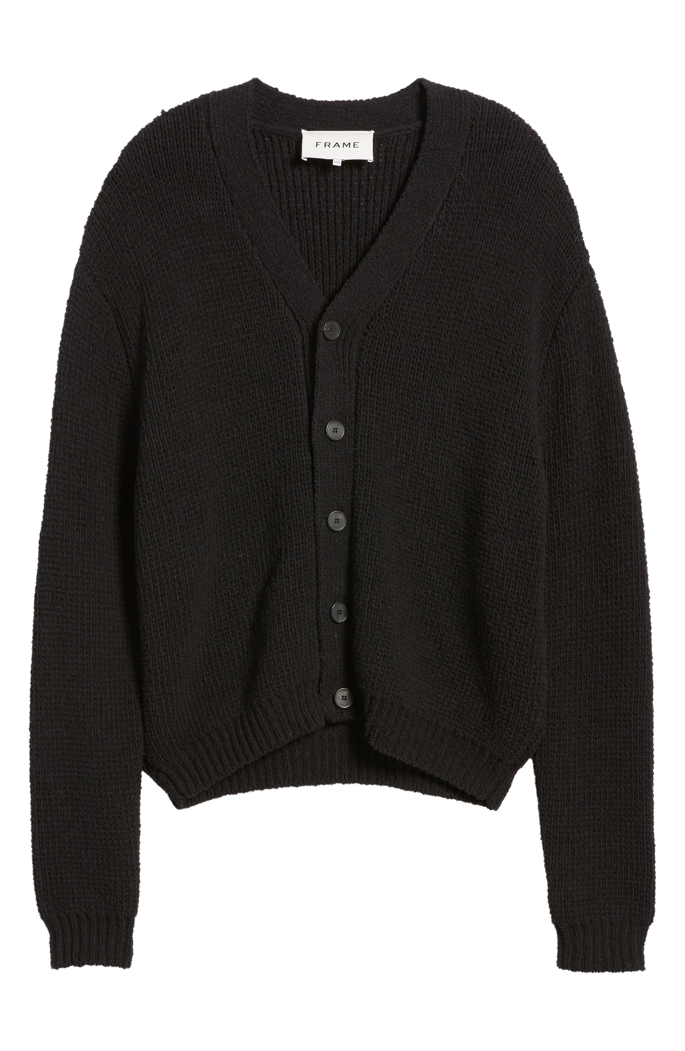 FRAME Rib Wool & Silk Cardigan in Black at Nordstrom - 5