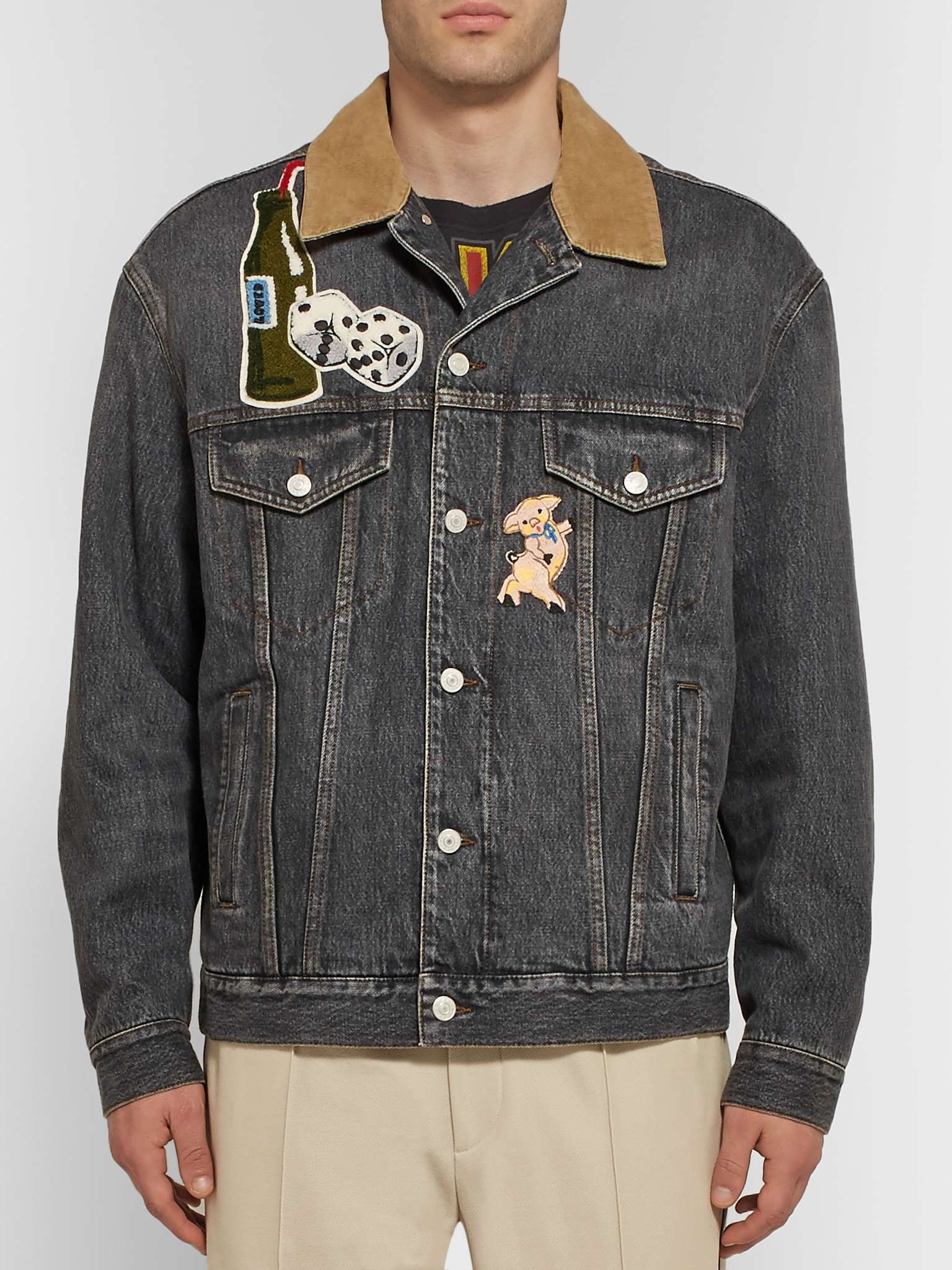 Corduroy-Trimmed Appliquéd and Printed Denim Jacket - 4