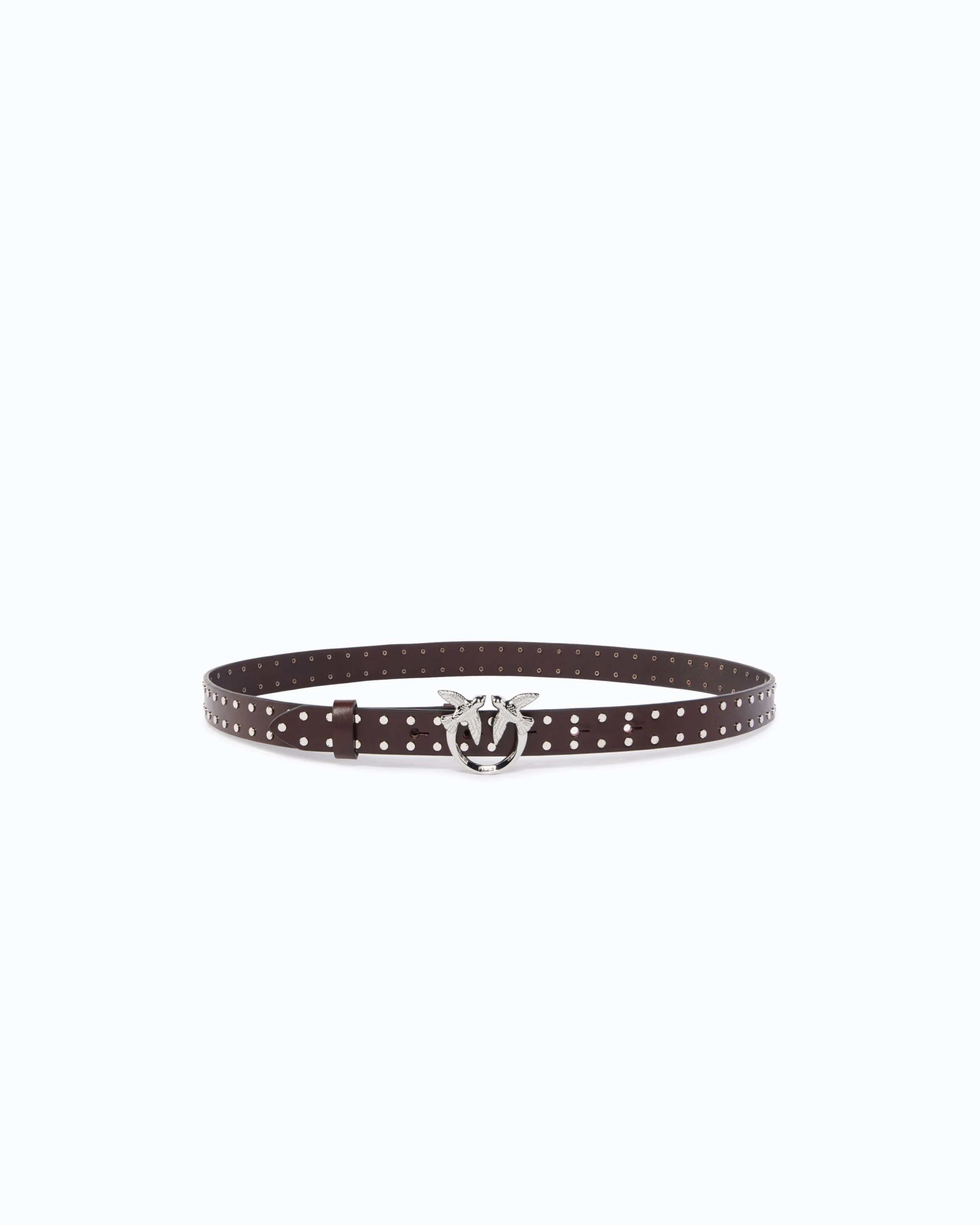 GLOSSY LEATHER BELT WITH LOVE BIRDS BUCKLE AND STUDS, 2 CM - 1