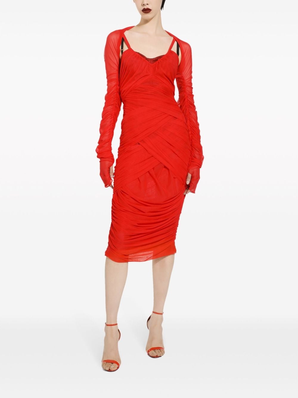 draped layered tulle midi dress - 3