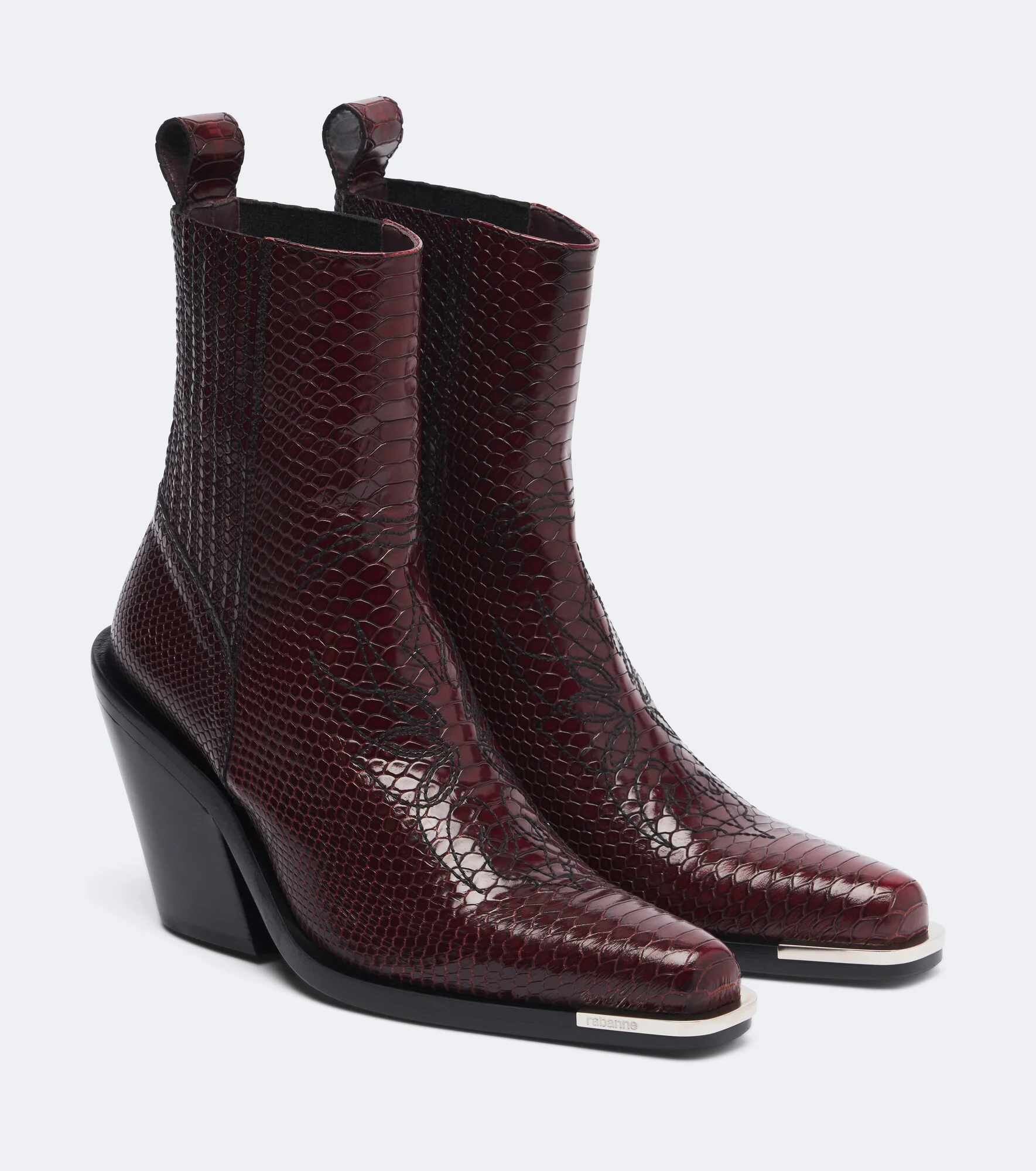 Snake-effect leather cowboy boots - 1