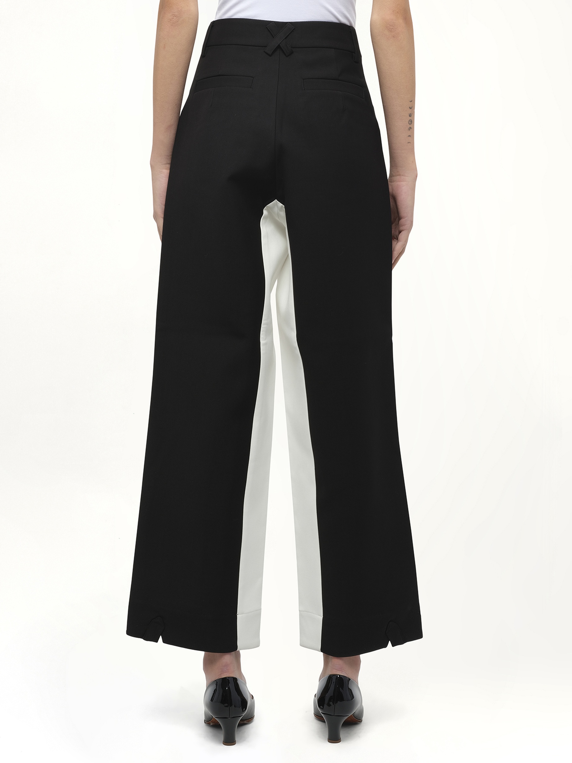 Black & White Stitched Suit Pants in Black - 6