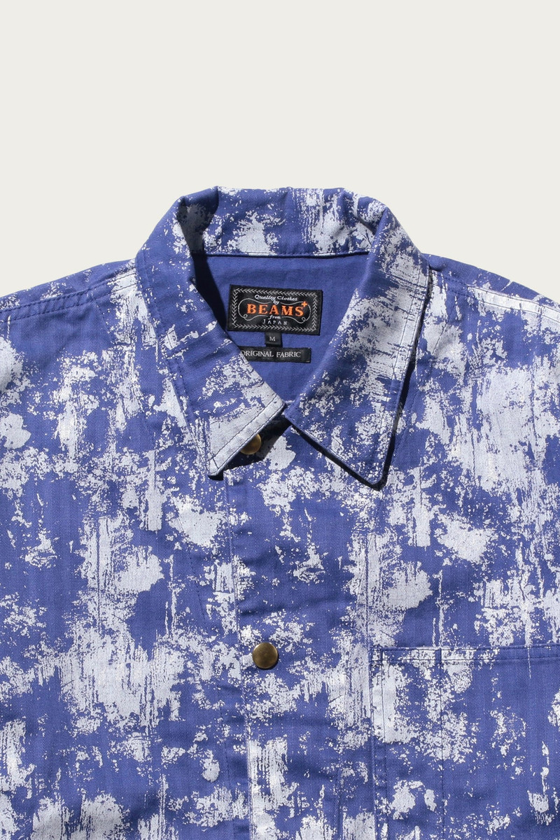 BEAMS PLUS P-Man Jacket Supima Herringbone on Paint Print - Blue outlook