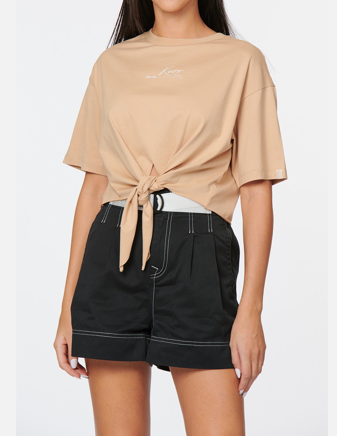 Logo Print Tie Front Drop-shoulder T-shirt - 3