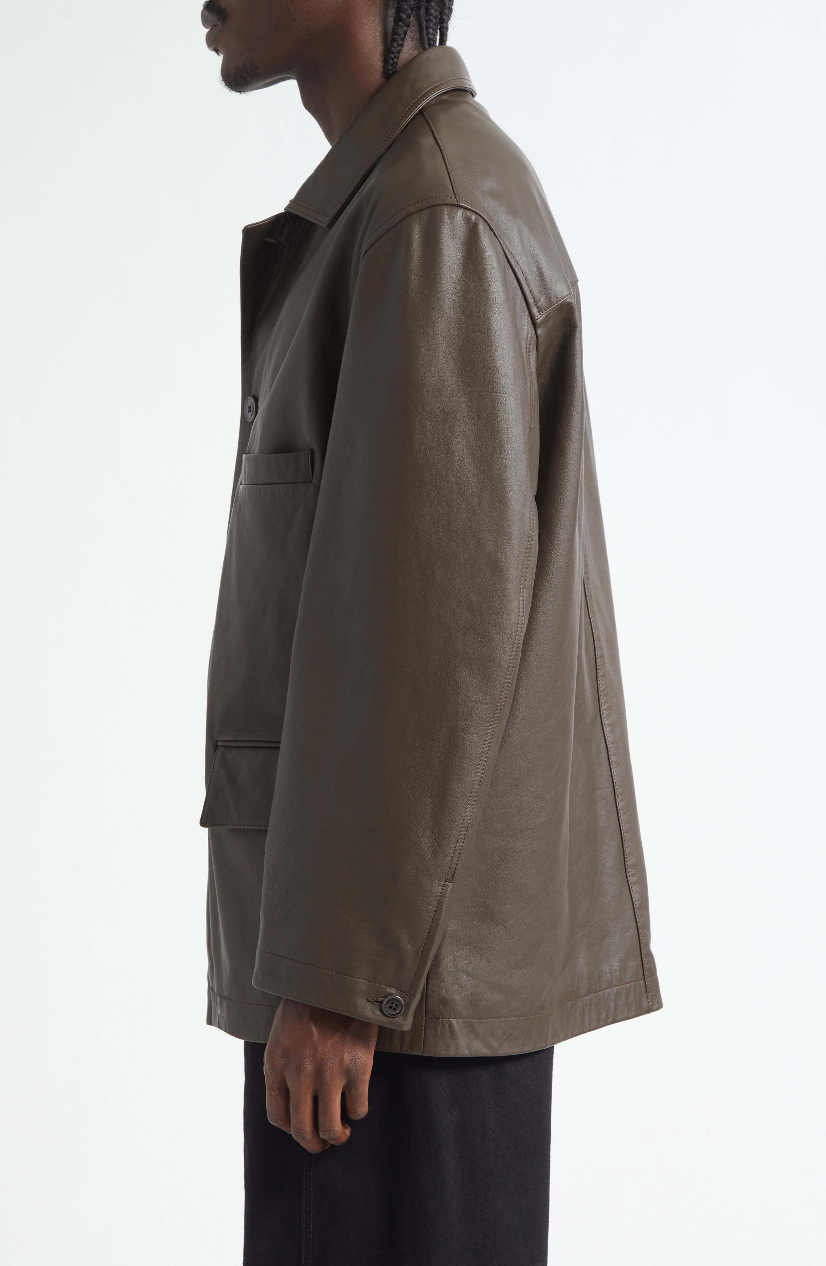 Lemaire Relaxed Leather Jacket in Mushroom at Nordstrom - 4
