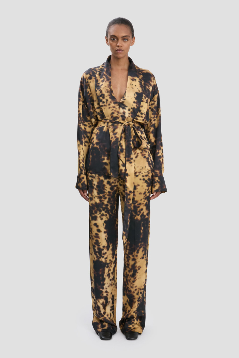 Victoria Beckham Pyjama Wrap Blouse In Olive Brown Print outlook