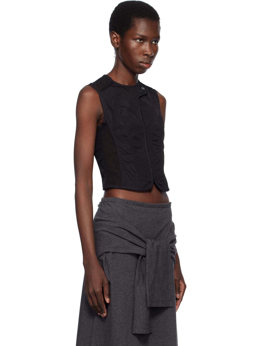 Black Poplin Corset Vest - 2