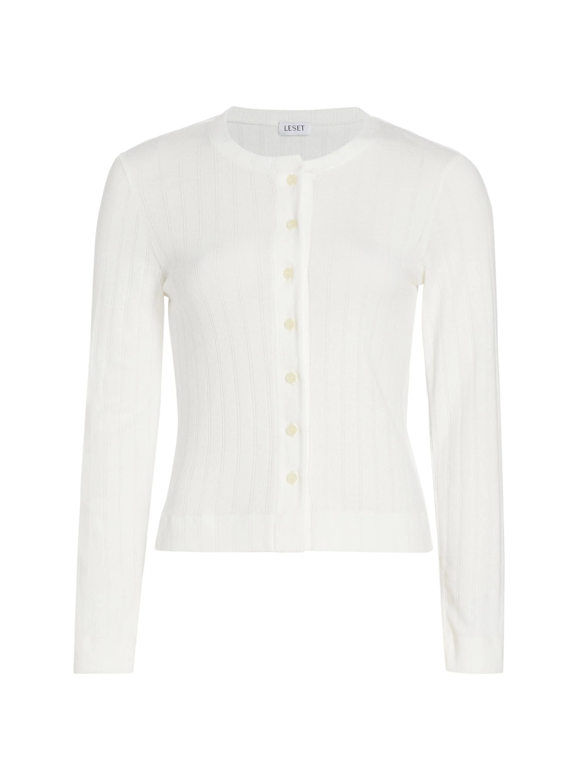 Women's Pointelle-Knit Cotton Cardigan - White - 1