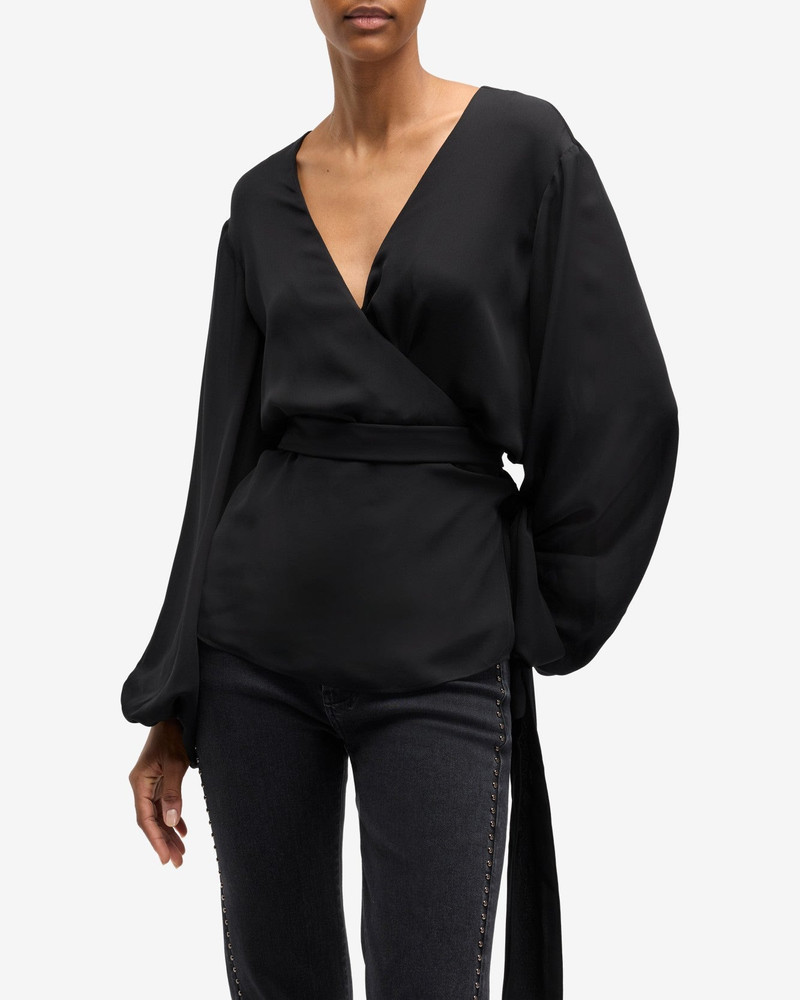 Silk Wrap Blouse in Black 4