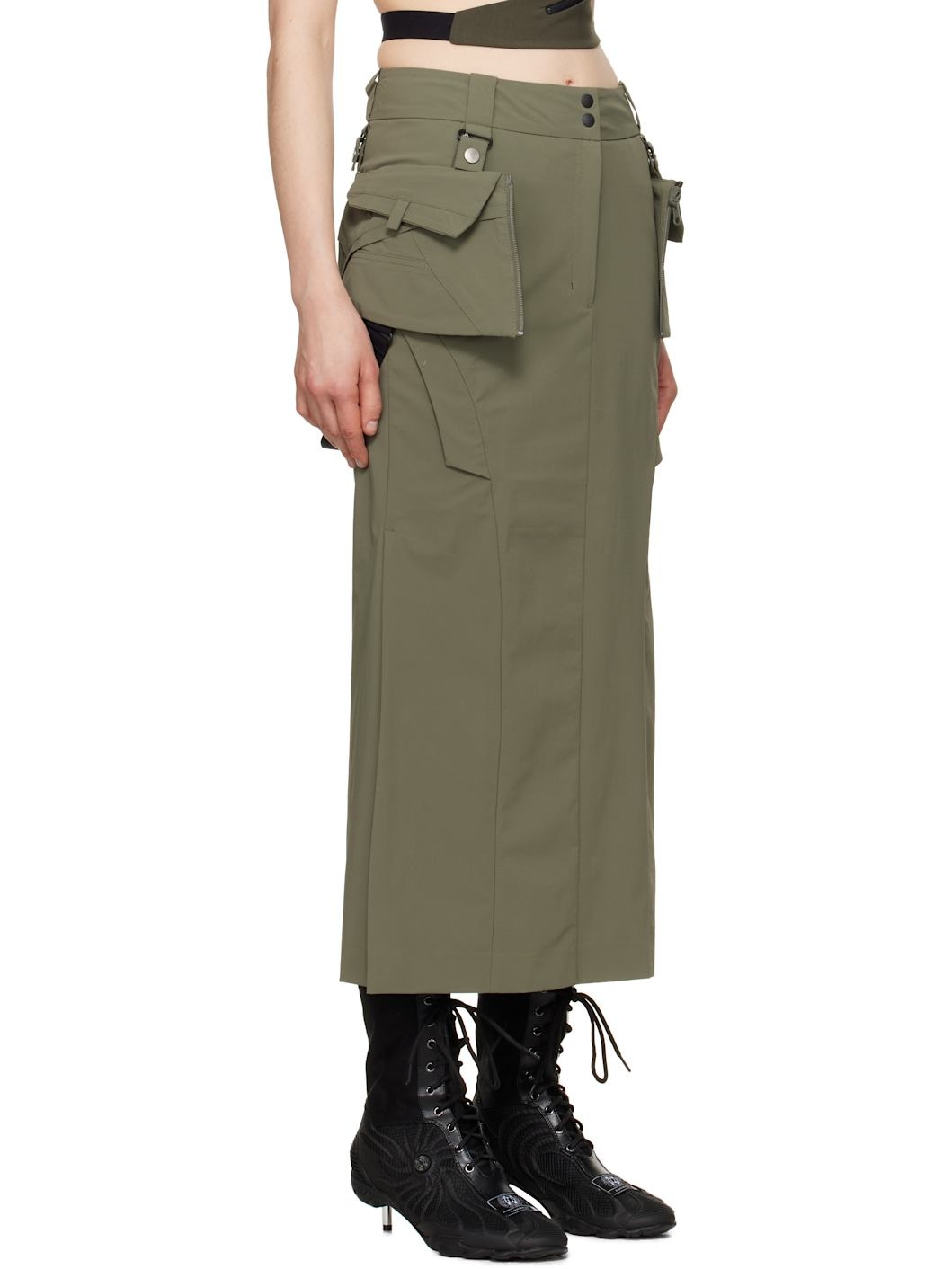Khaki Cargo Midi Skirt & Top Set - 2