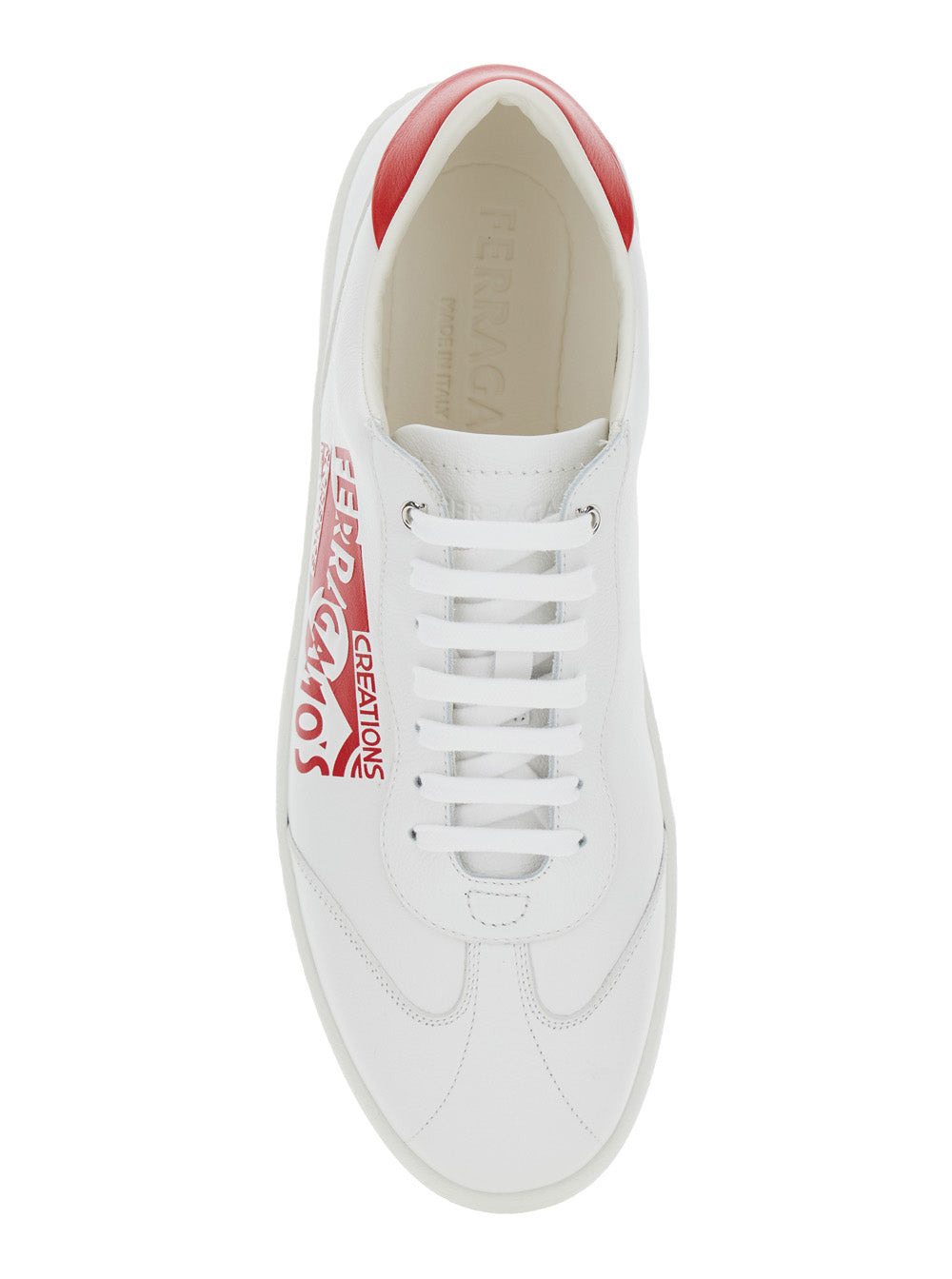 Ferragamo Men 'Achille' White Low Top Sneakers With Red Logo Detail In Leather Man - 4