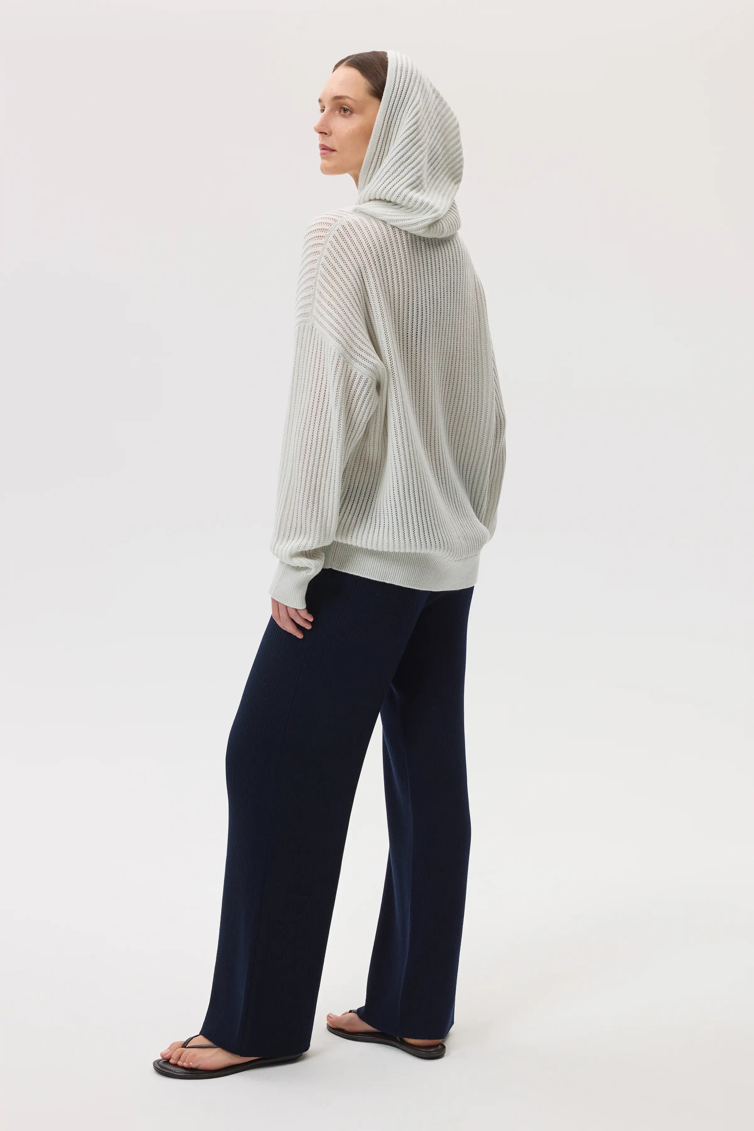 Mesh Rib Cashmere White Hoodie - 8