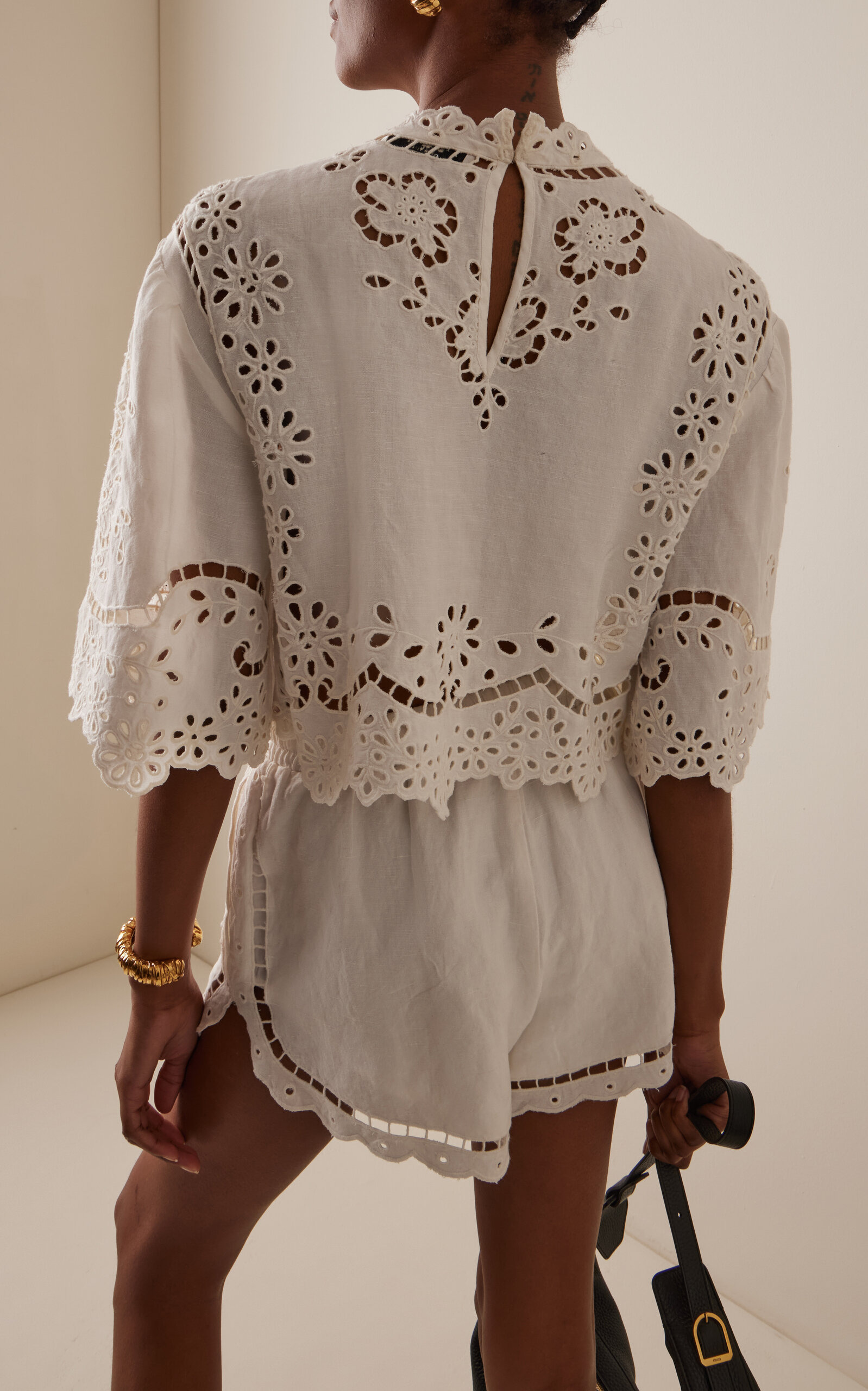 Lula Embroidered Linen-Blend Top white - 4