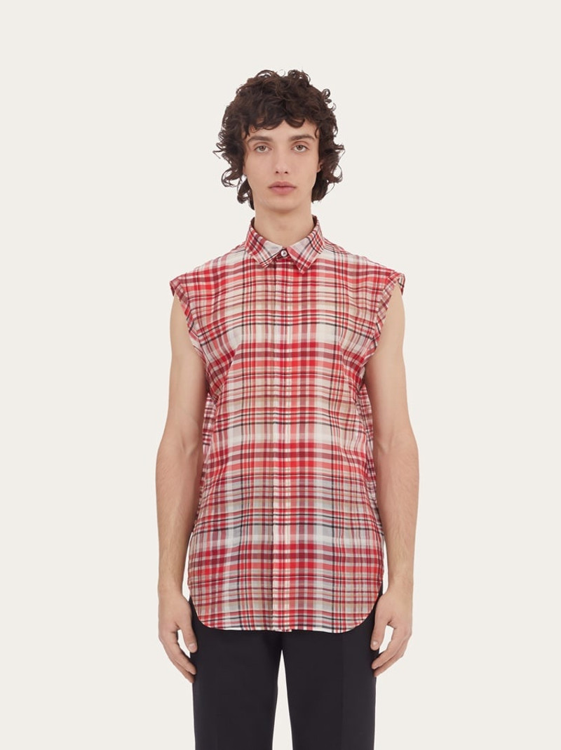 FERRAGAMO CHECK PRINT SLEEVELESS SHIRT outlook