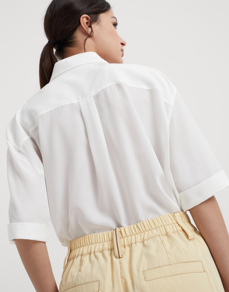 Wrinkled techno cotton gabardine baggy cargo trousers with monili 3