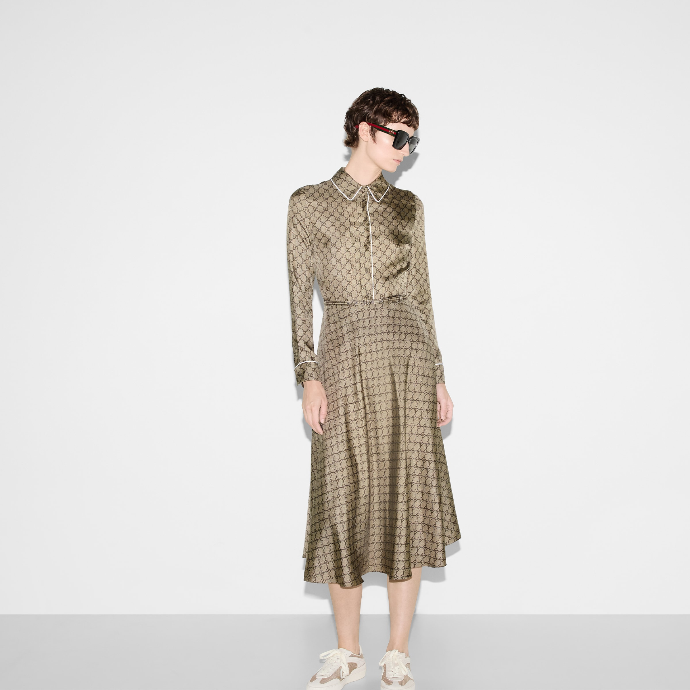 GG silk twill dress - 3