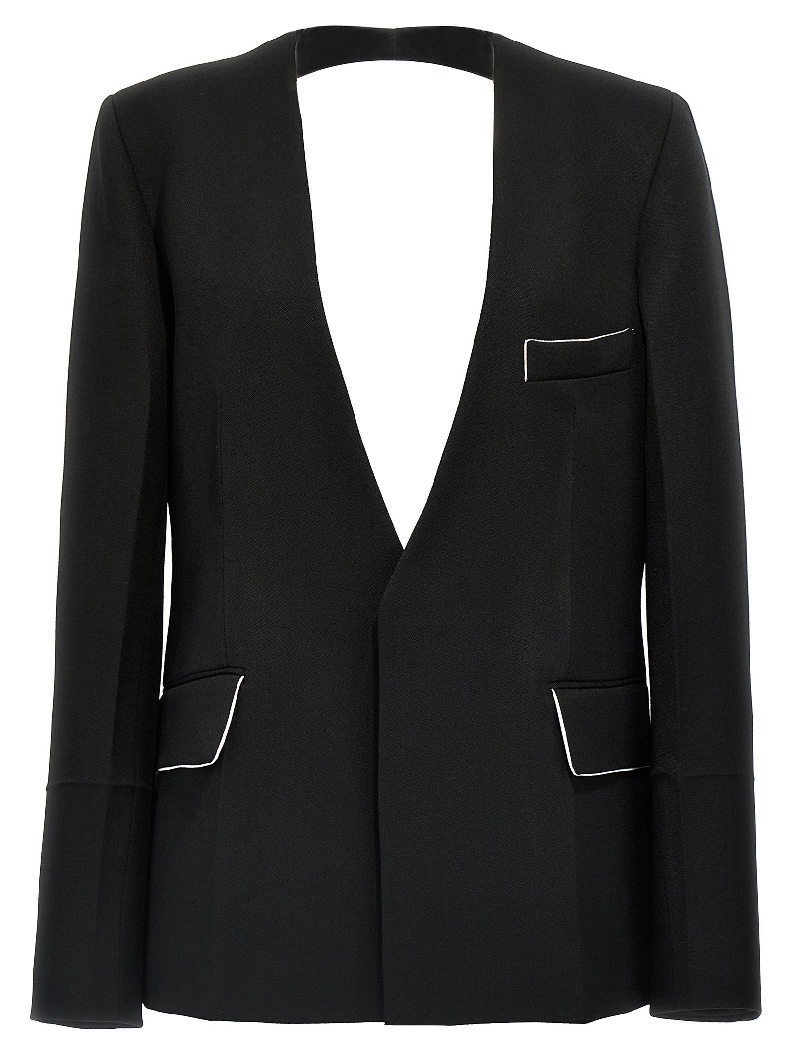 Shrunken Collarless Open-Back Blazer And Suits Black - 1