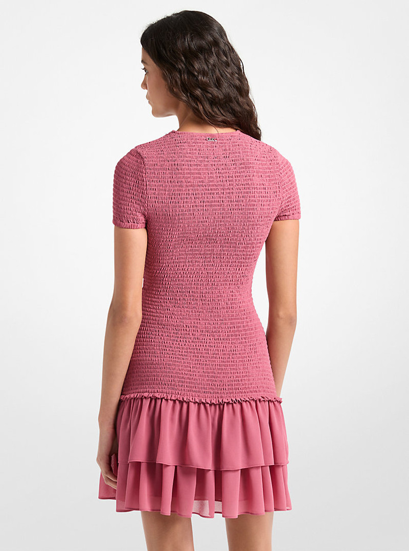 MICHAEL KORS Smocked Georgette Ruffle Mini Dress outlook