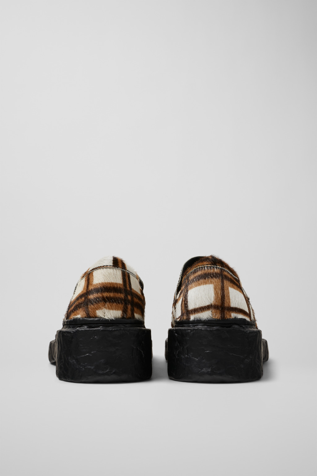 Cream-brown tartan hair-on-leather loafers - 3