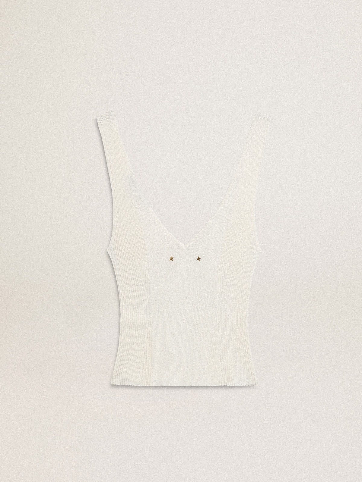 Sleeveless top embroidered with worn-white ribbing - 6