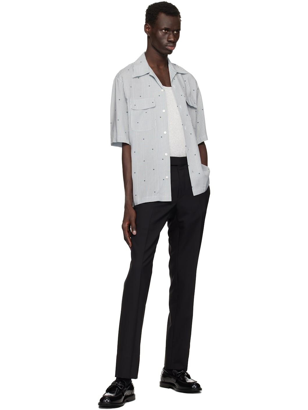 Black & White 'MA' Pinstripe Camp Shirt - 4
