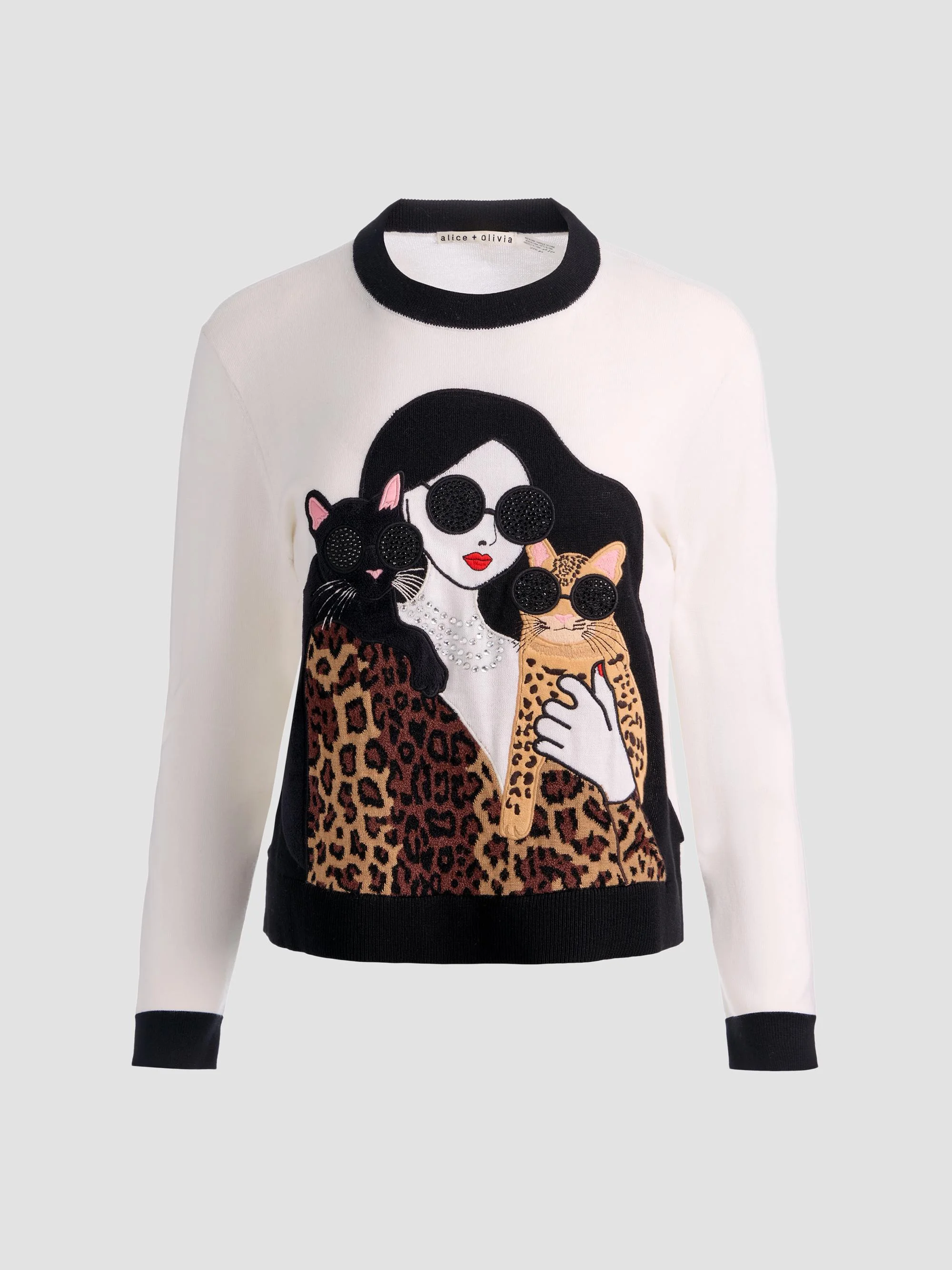 Women's Gleeson Staceface Leopard Merino Wool Pullover Sweater - Soft White Multi - 1