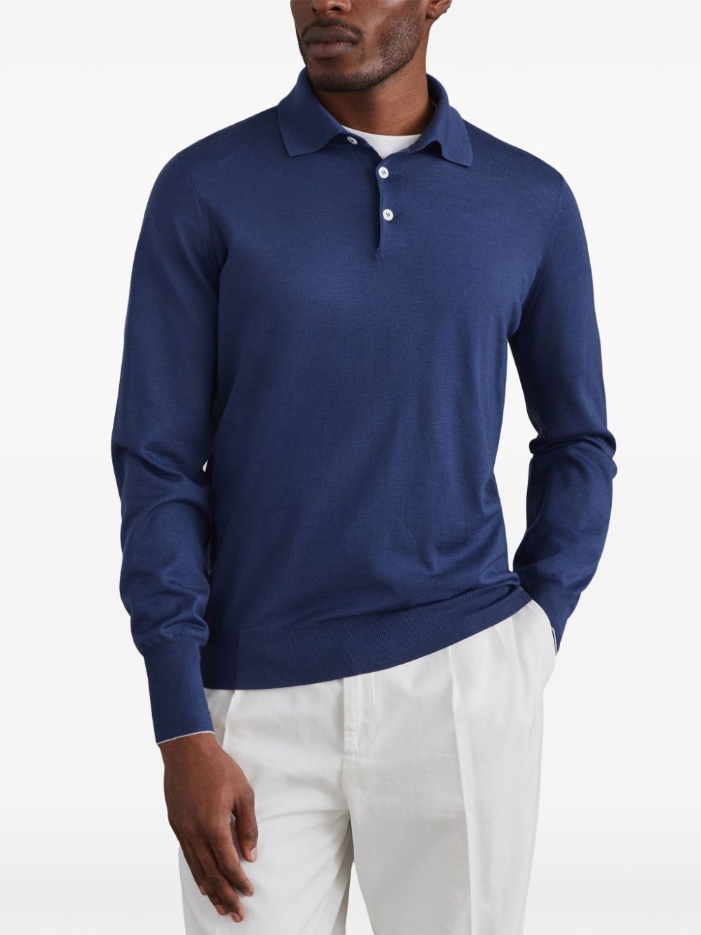 long-sleeve fine-knit polo shirt - 3