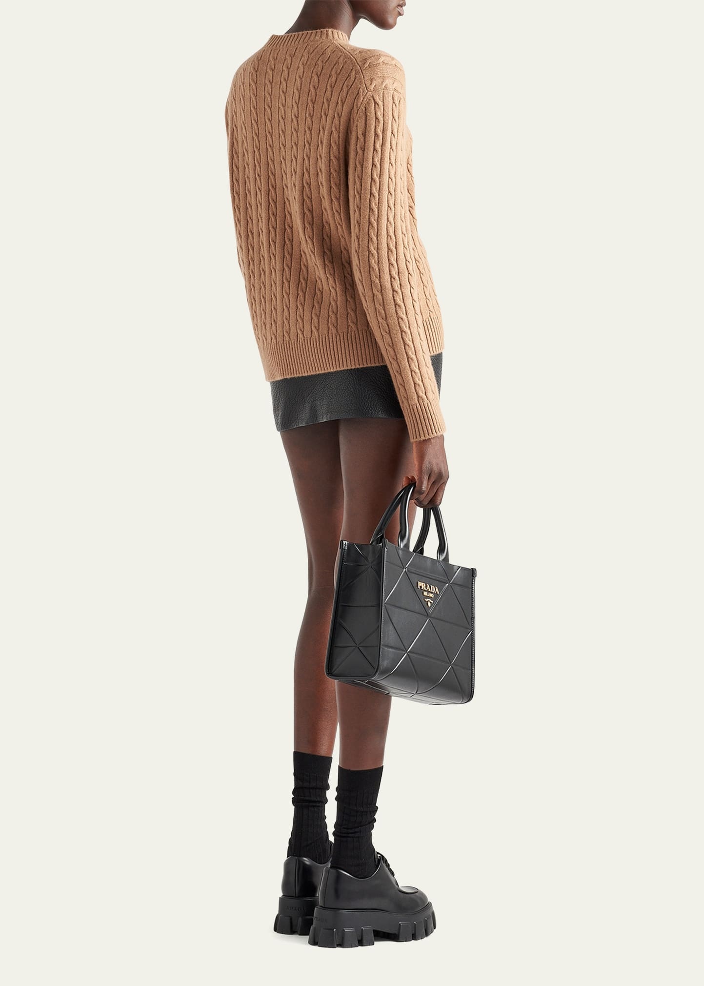 Embossed Logo Cable Cashmere Sweater - 3