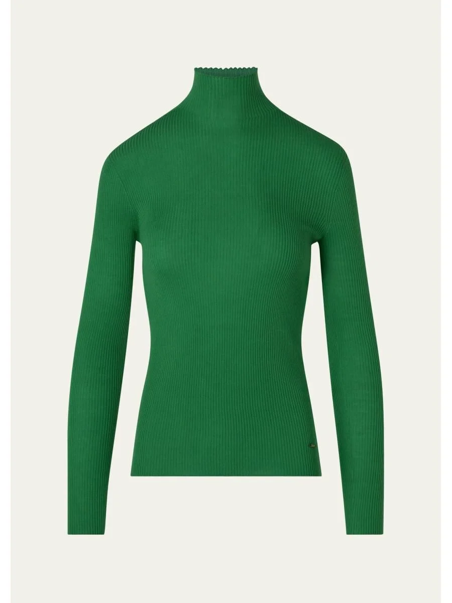 Turtleneck Cashmere-Silk Rib Seamless Sweater - 1
