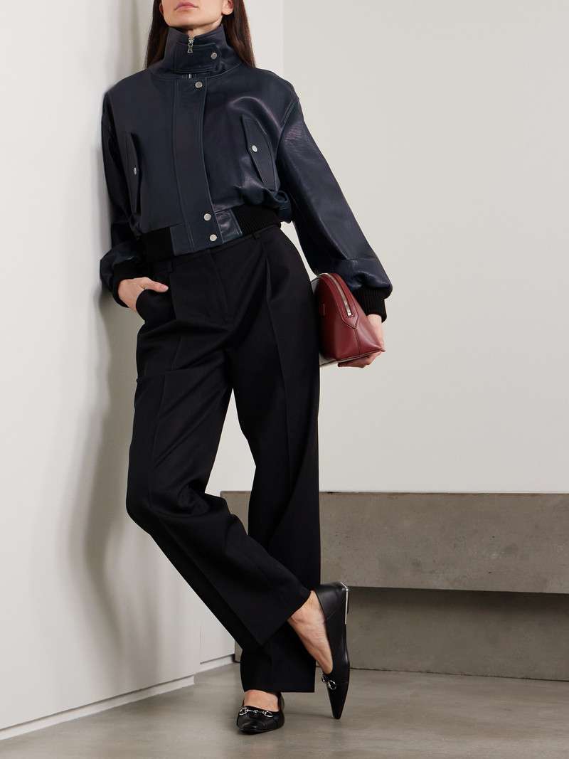 NOUR HAMMOUR Briar Cropped Leather Bomber Jacket outlook