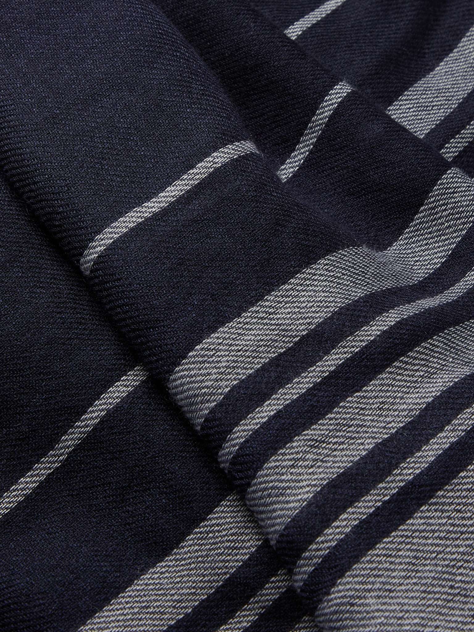 Logo-Embroidered Fringed Striped Cashmere Scarf - 3