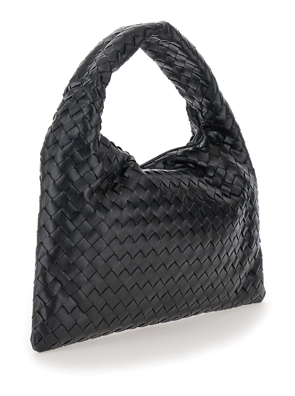 Bottega Veneta Women 'Hop Small' Black Shoulder Bag With Intreccio Motif In Leather Woman - 3