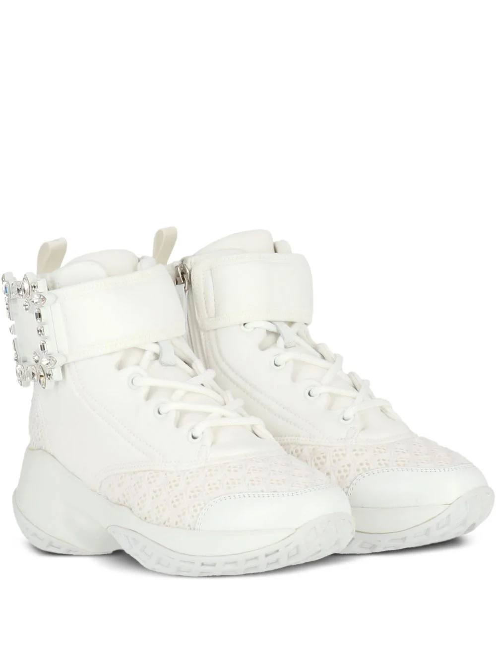 buckle-embellished lace-insert sneakers - 1