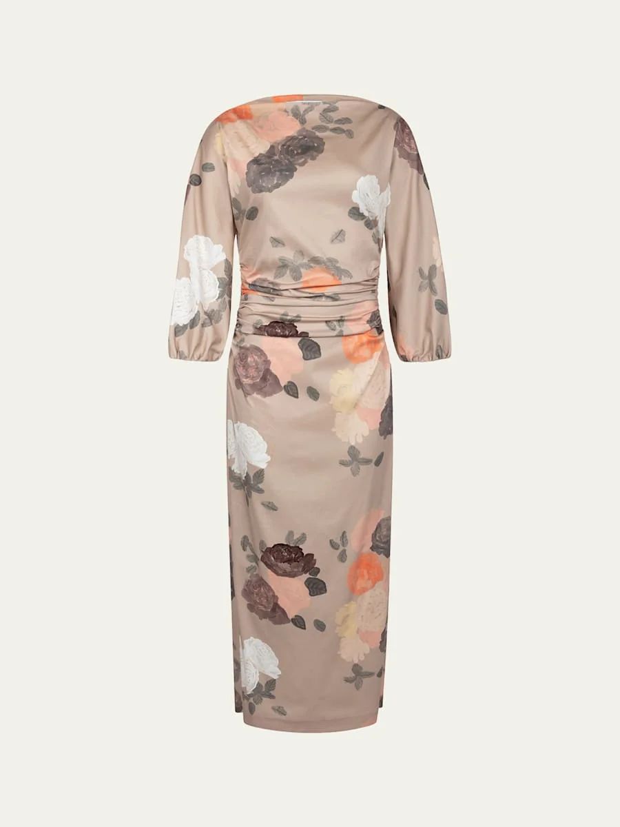 Ezra Floral-Print Ruched 3/4-Sleeve Maxi Dress - 1