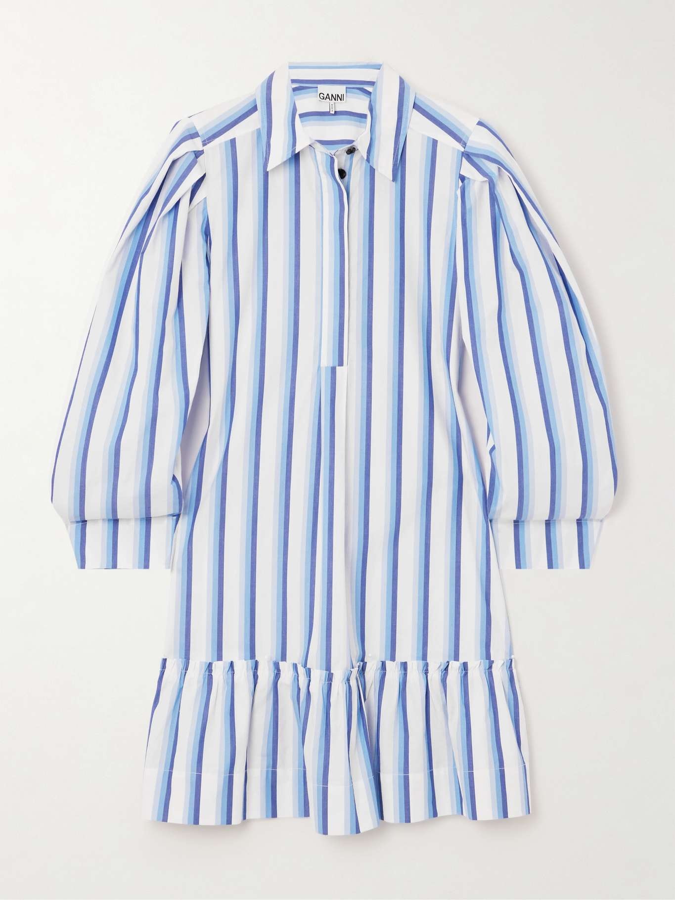 + NET SUSTAIN ruffled striped organic cotton-poplin mini shirt dress - 1