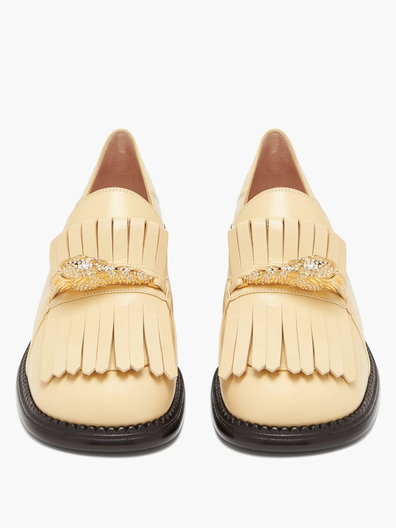 Dora tiger-head fringed leather loafers - 6