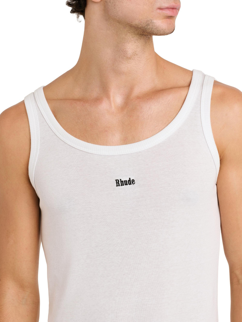 Men's Logo Rib-Knit Tank - White Black 6