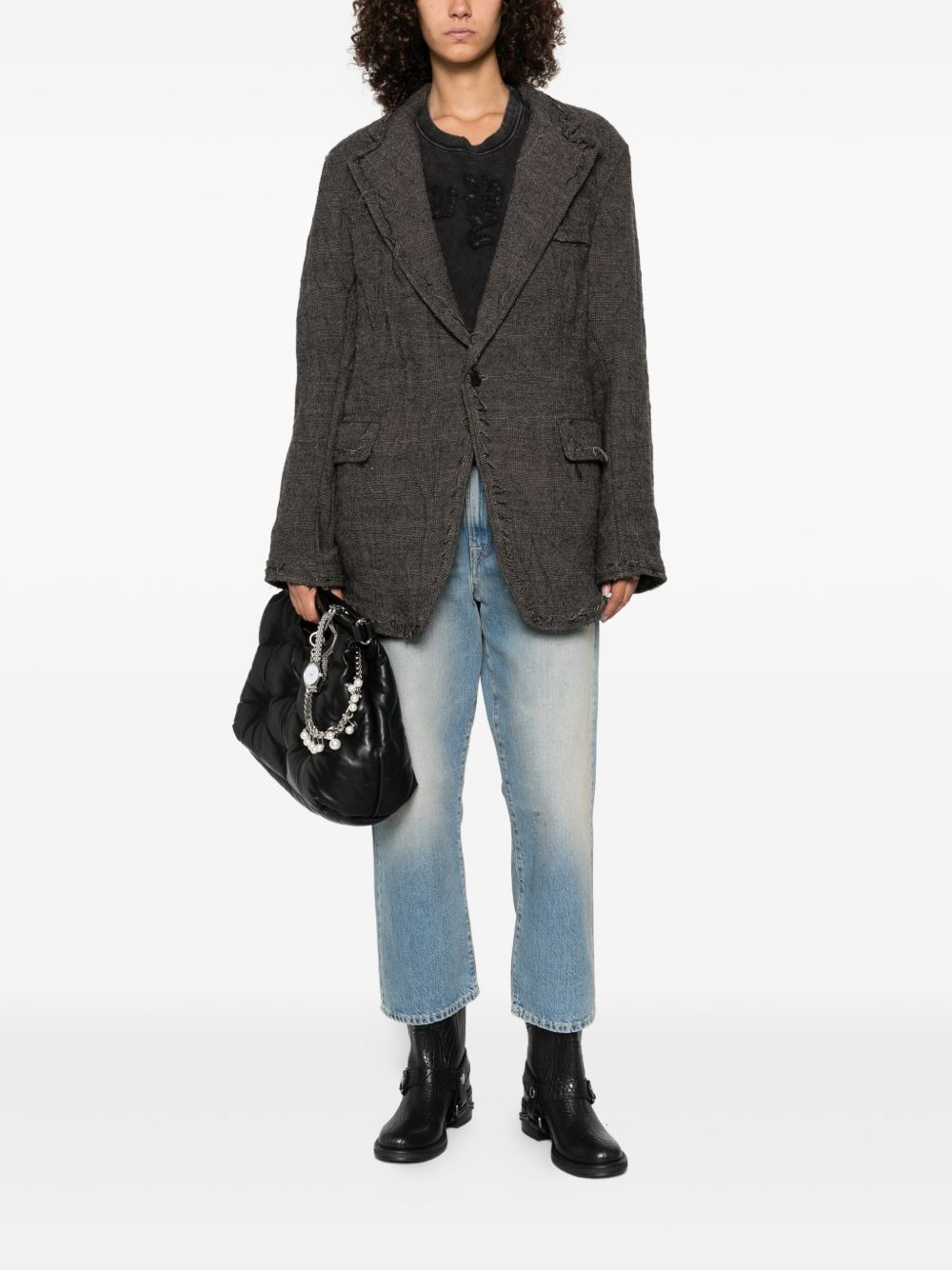 frayed-edge single-breasted blazer - 2